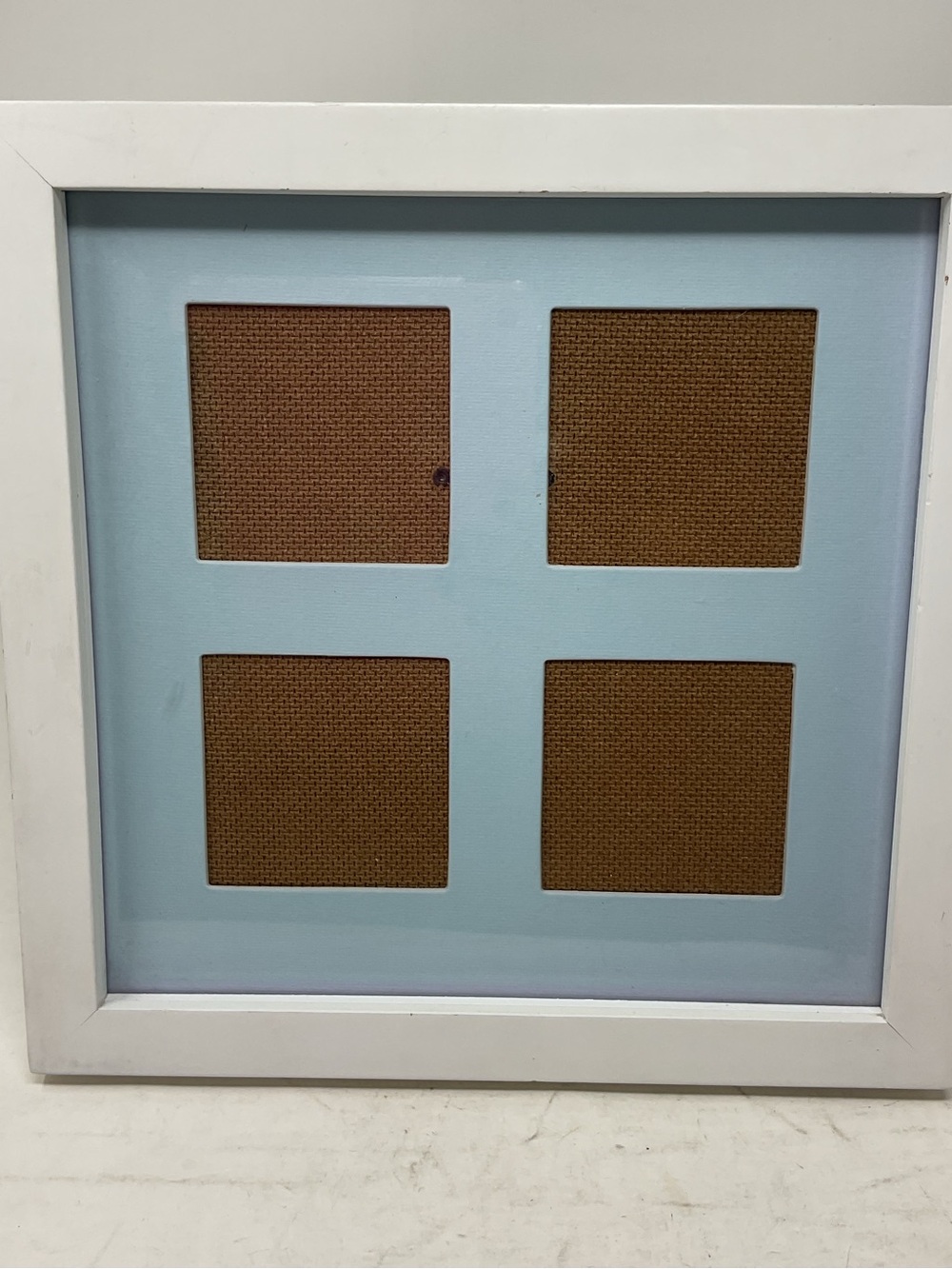 Pottery Barn White Frame with Light Blue Mat and Brown Cork Squares